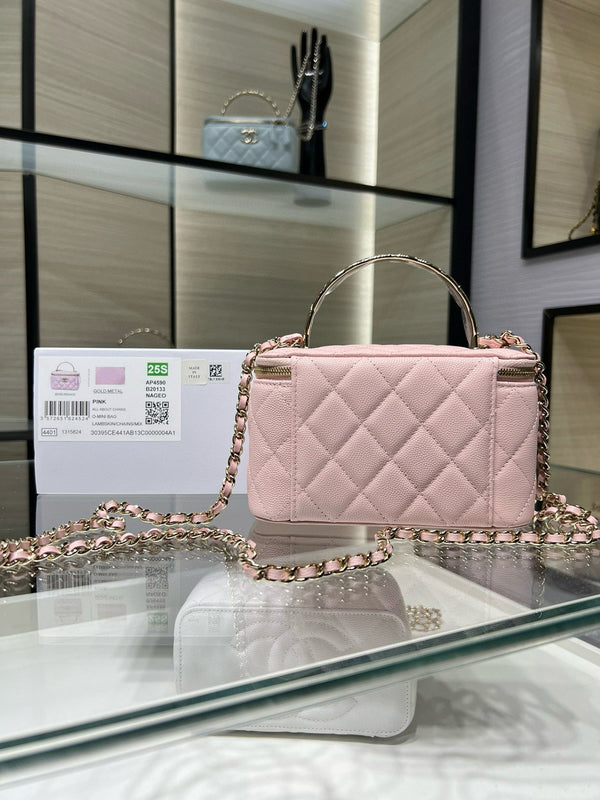 CC 25S Small Vanity 17cm Pink Grained Calfskin Light Gold Hardware