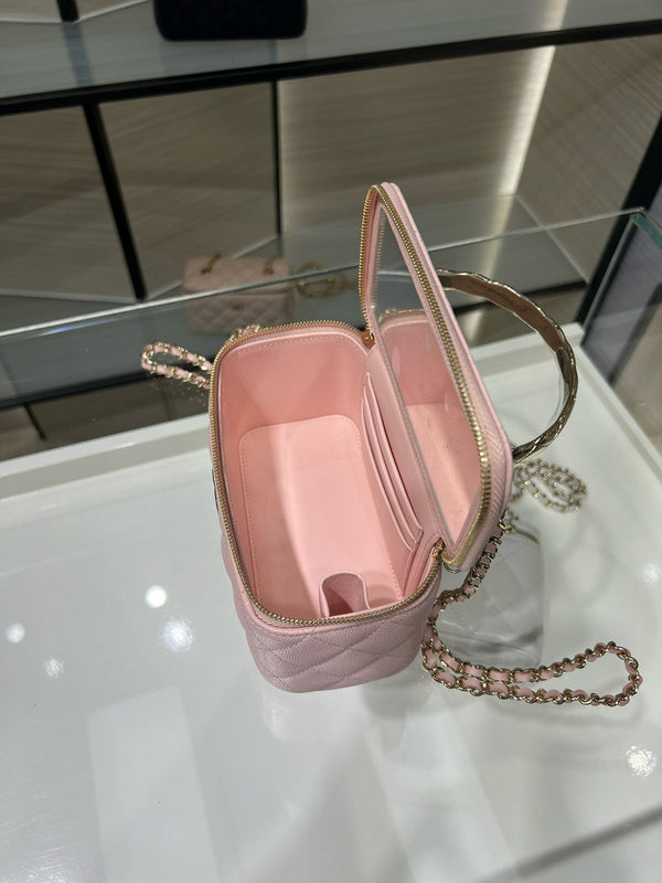 CC 25S Small Vanity 17cm Pink Grained Calfskin Light Gold Hardware