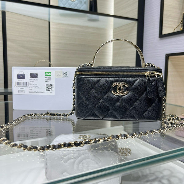 CC 25S Small Vanity 17cm Black Grained Calfskin Light Gold Hardware