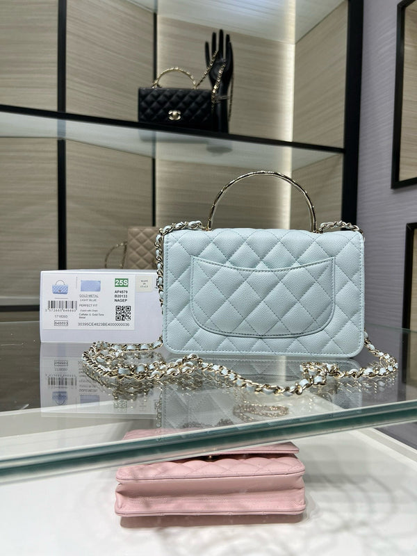 cc 25S Woc Top Handle 19cm Cloud Blue Grained Calfskin Light Gold Hardware