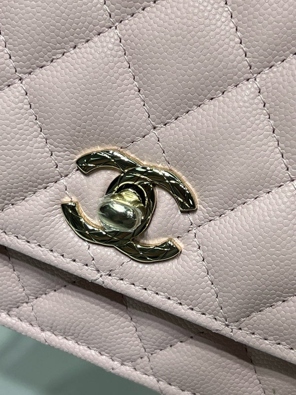 cc 25S Woc Top Handle 19cm Pink Grained Calfskin Light Gold Hardware