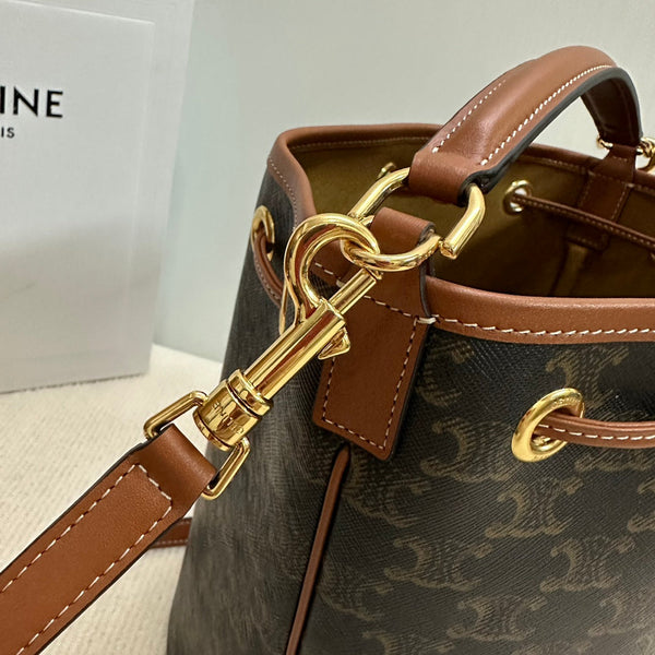 CLARA BAG 24 IN BLACK TRIOMPHE CANVAS AND BROWN CALFSKIN TRIM