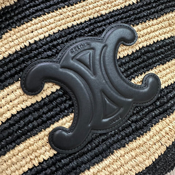 Celine Medium Supple Classic Panier 30cm Black Calfskin Beige Raffia
