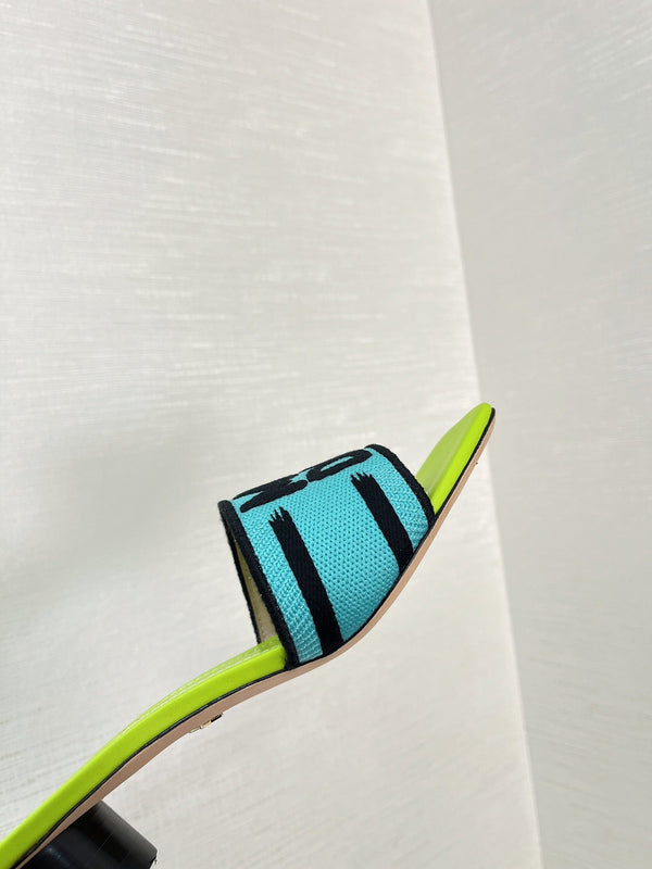 dway heeled slide 35 blue lime embroidered cotton