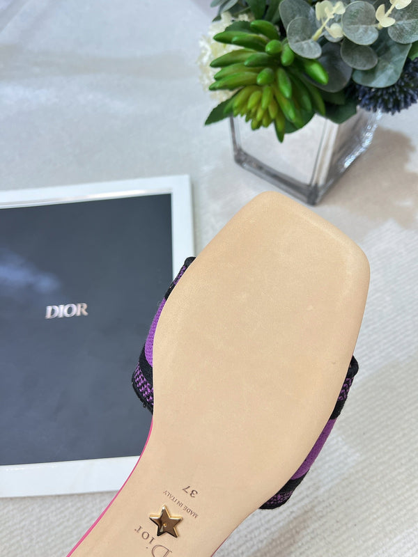 dway heeled slide 35 purple red embroidered cotton