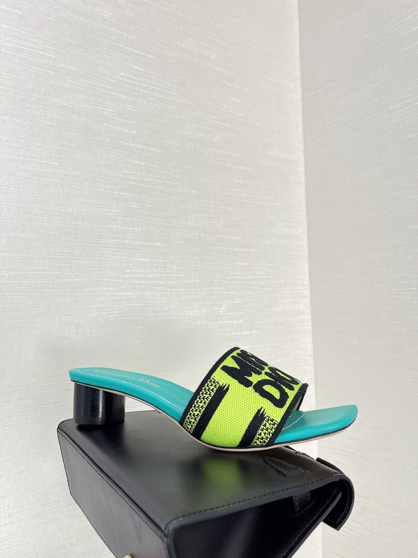 dway heeled slide 35 lime blue embroidered cotton