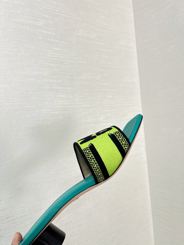 dway heeled slide 35 lime blue embroidered cotton