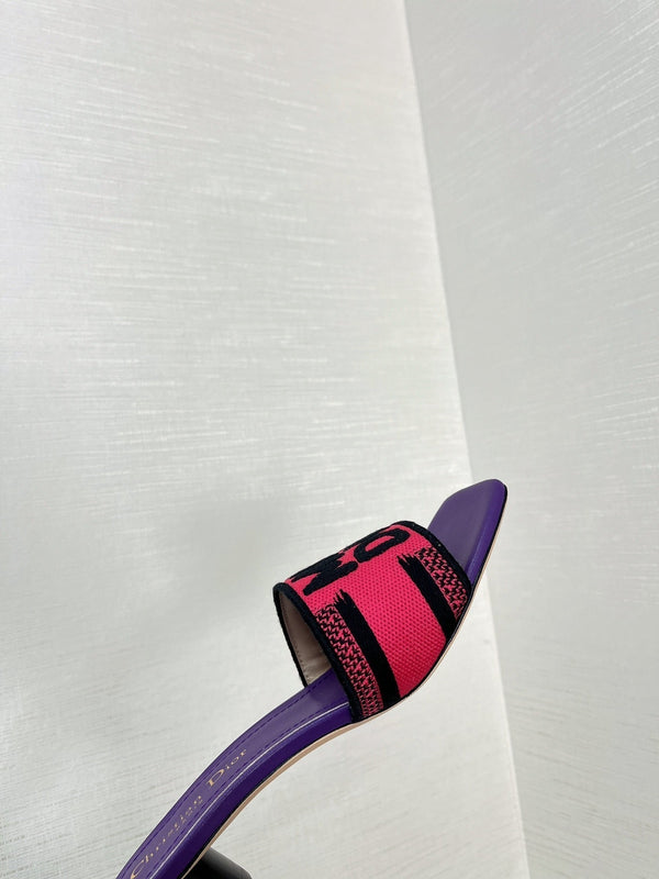 dway heeled slide 35 red purple embroidered cotton