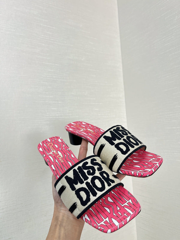 dway heeled slide 35 embroidered cotton red miss cd alllover motif