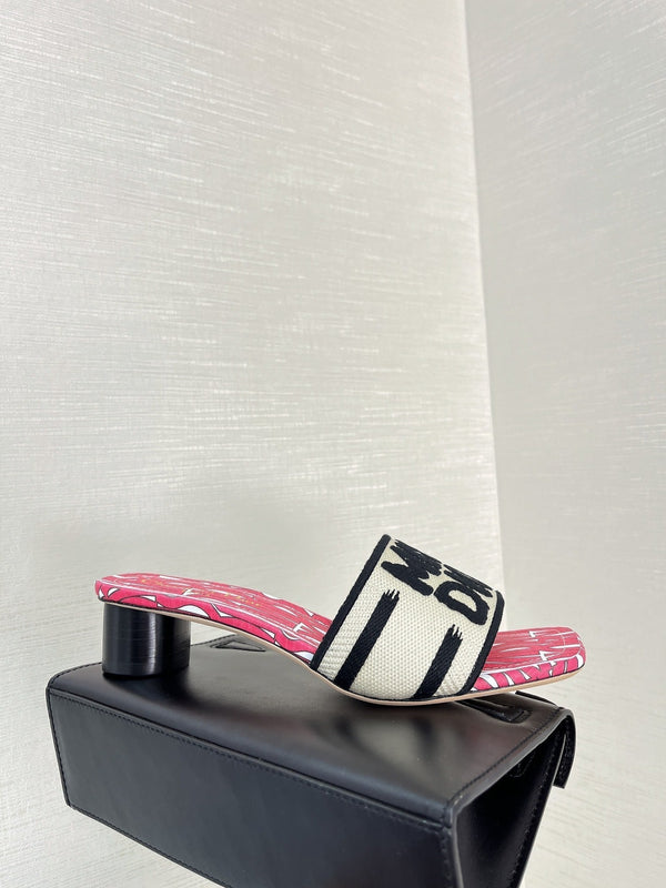 dway heeled slide 35 embroidered cotton red miss cd alllover motif