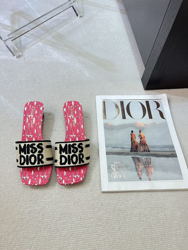 dway heeled slide 35 embroidered cotton red miss cd alllover motif