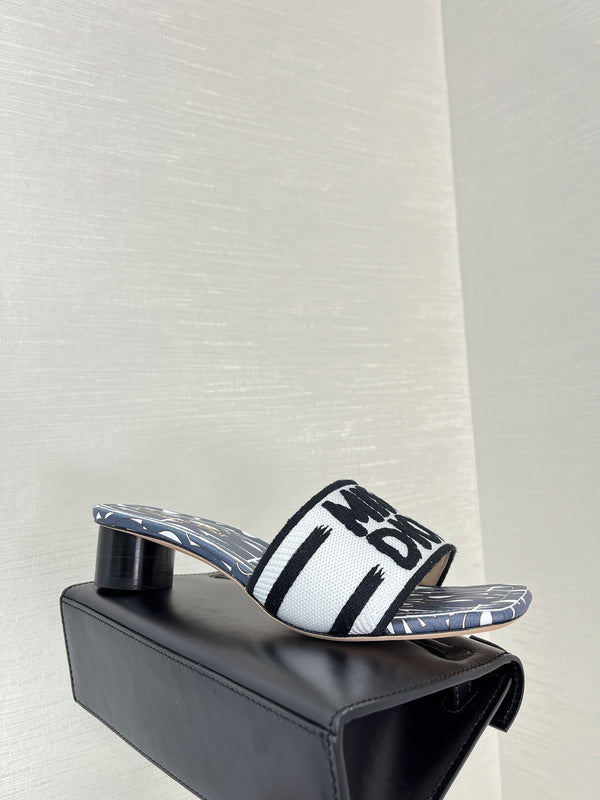 dway heeled slide 35 embroidered cotton grey miss cd alllover motif