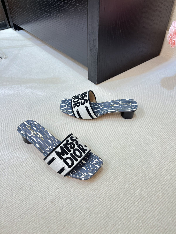 dway heeled slide 35 embroidered cotton grey miss cd alllover motif