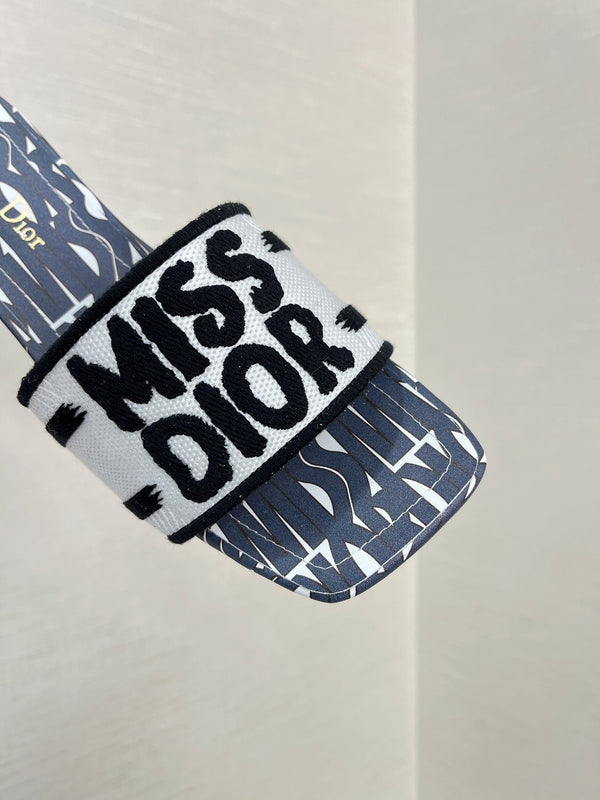 dway heeled slide 35 embroidered cotton grey miss cd alllover motif