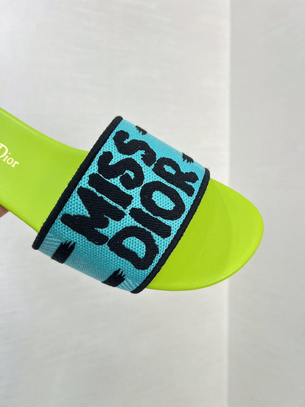 dway slide embroidered blue lime cotton