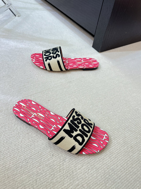 dway slide embroidered cotton red miss cd alllover motif