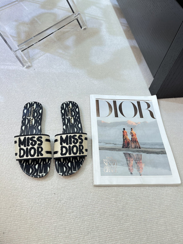 dway slide embroidered cotton black miss cd alllover motif