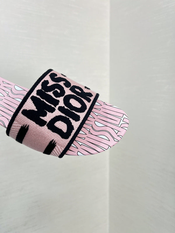 dway slide embroidered cotton pink miss cd alllover motif