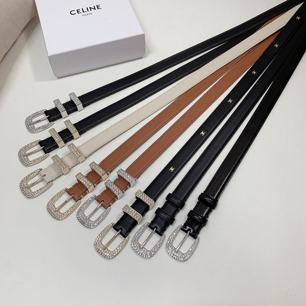 CL 25 MM MARCO BELT WITH STRASS IN BLACK CALFSKIN SILVER HARDWARE