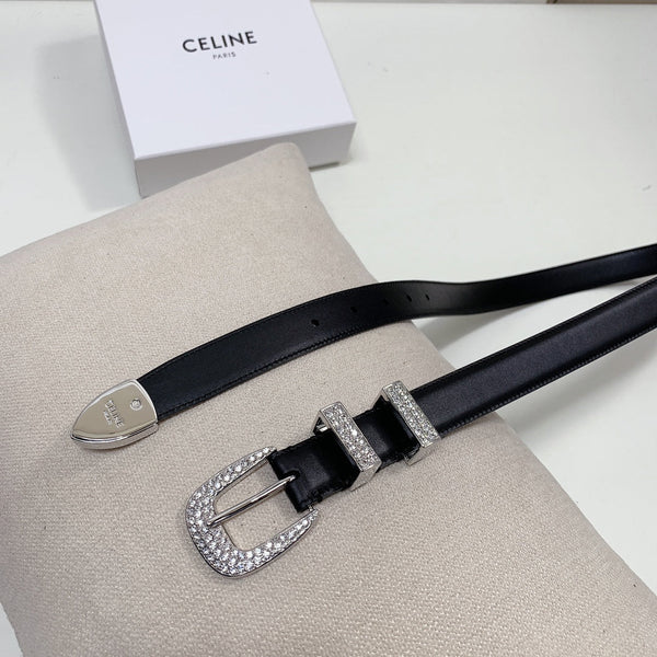 CL 25 MM MARCO BELT WITH STRASS IN BLACK CALFSKIN SILVER HARDWARE