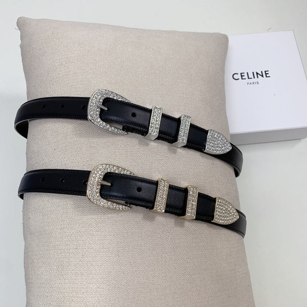 CL 25 MM MARCO BELT WITH STRASS IN BLACK CALFSKIN GOLD HARDWARE