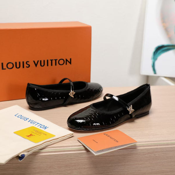 LV Romy Flat Nero Damier Pelle di vitello verniciata 218322