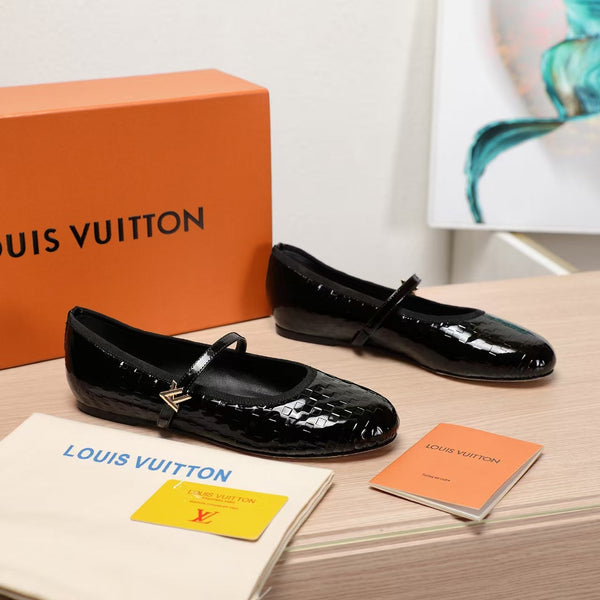 LV Romy Flat Nero Damier Pelle di vitello verniciata 218322