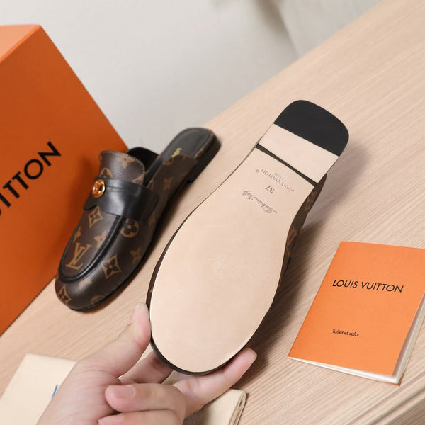LV 25C Flat Mule Caramel Brown Monogram Cowhide 218315