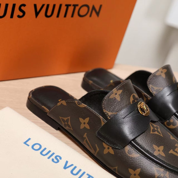 LV 25C Flat Mule Caramel Brown Monogram Cowhide 218315