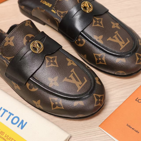 LV 25C Flat Mule Caramel Brown Monogram Cowhide 218315