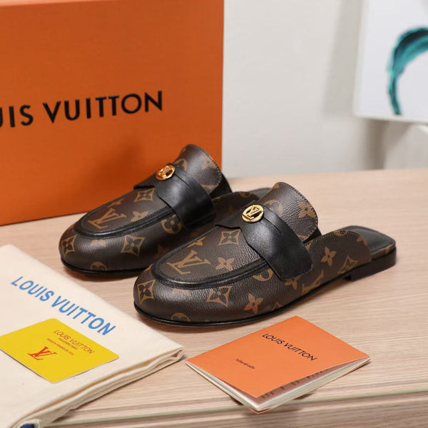 LV 25C Flat Mule Caramel Brown Monogram Cowhide 218315