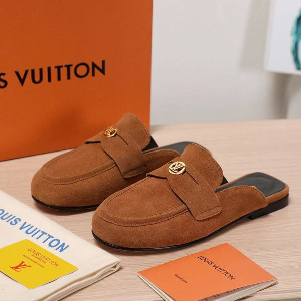 LV 25C Flat Mule Tan Brown Suede 218311