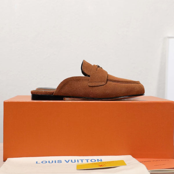 LV 25C Flat Mule Tan Brown Suede 218311