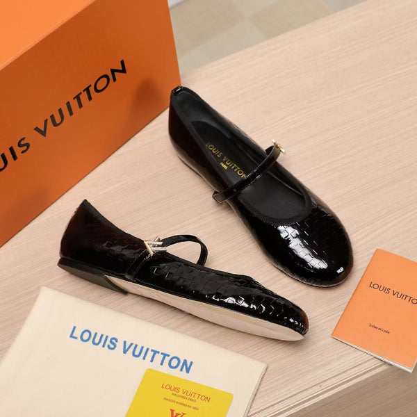 LV Romy Flat Nero Damier Pelle di vitello verniciata 218322
