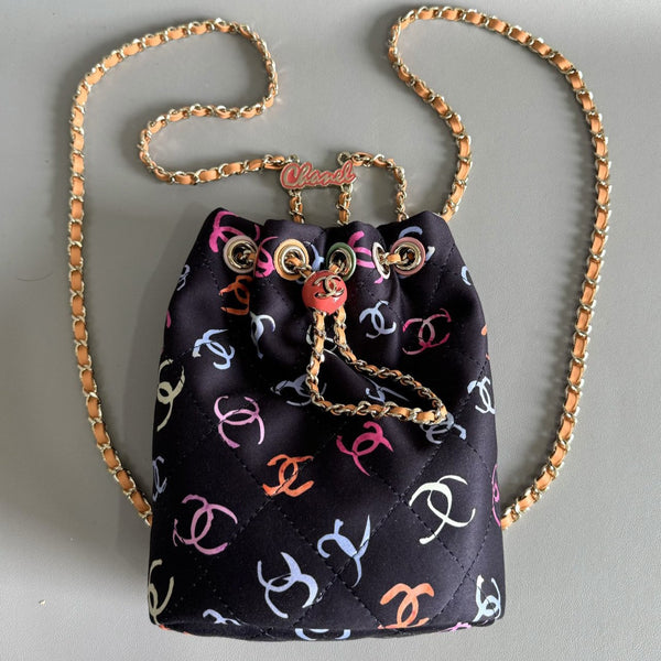 ZAINO CC 22CM NERO E MOLTI ALTRI COLORI TESSUTO STAMPATO FERRAMENTA ORO