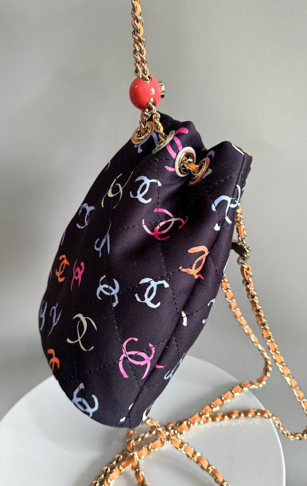 ZAINO CC 22CM NERO E MOLTI ALTRI COLORI TESSUTO STAMPATO FERRAMENTA ORO