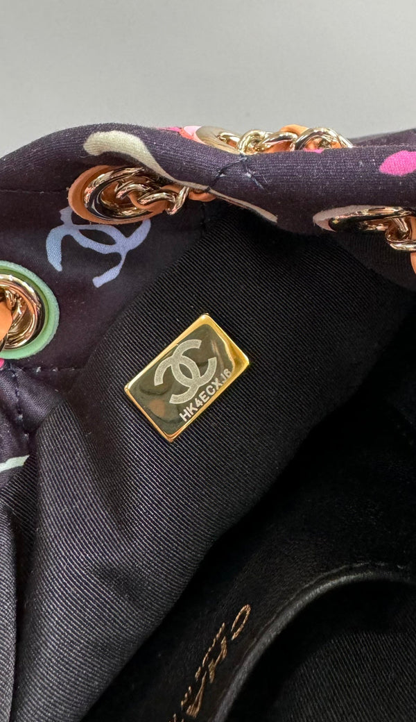 ZAINO CC 22CM NERO E MOLTI ALTRI COLORI TESSUTO STAMPATO FERRAMENTA ORO