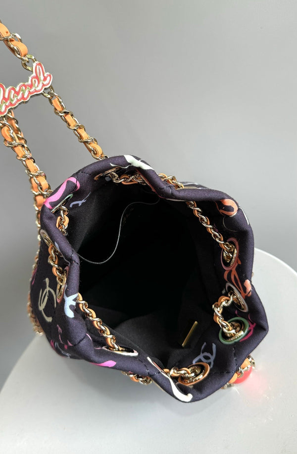 ZAINO CC 22CM NERO E MOLTI ALTRI COLORI TESSUTO STAMPATO FERRAMENTA ORO