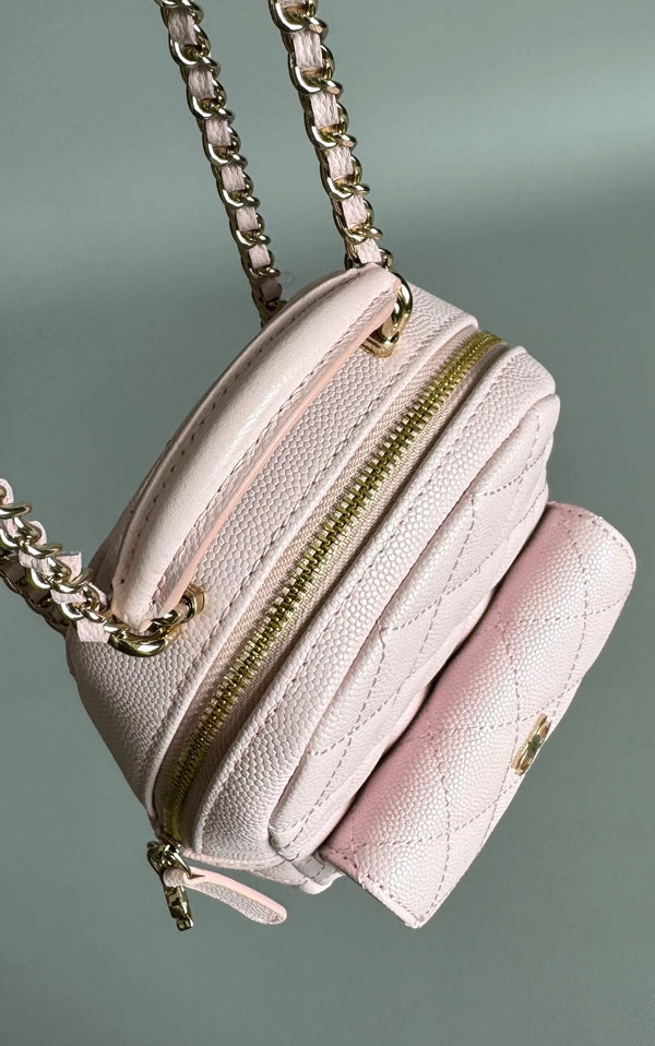 CC MINI 18 ZAINO ROSA CAVIALE ORO CHIARO HARDWARE