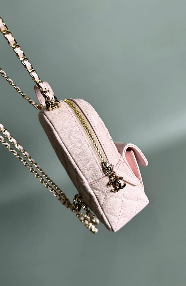 CC MINI 18 ZAINO ROSA CAVIALE ORO CHIARO HARDWARE