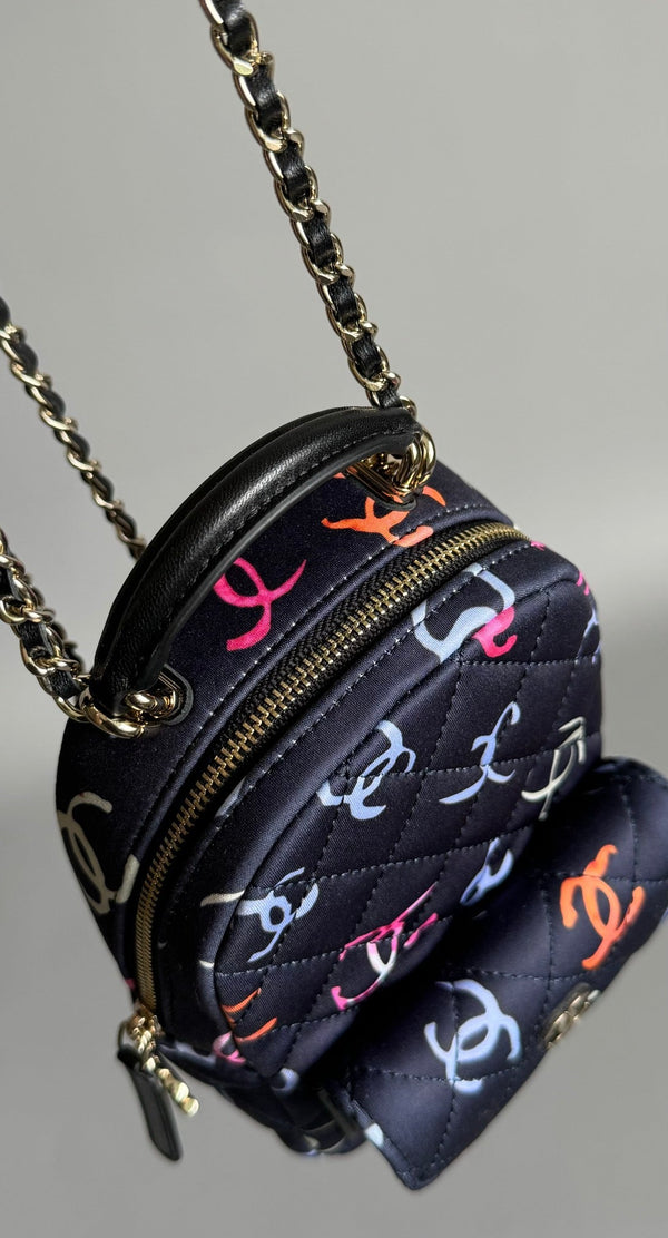 ZAINO CC 18CM NERO E MOLTI ALTRI COLORI TESSUTO STAMPATO FERRAMENTA ORO