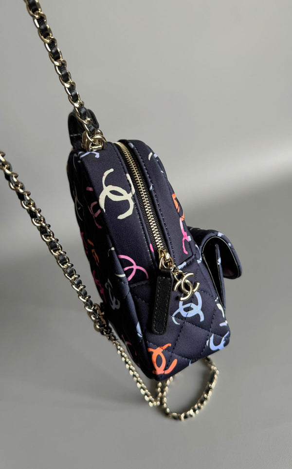 ZAINO CC 18CM NERO E MOLTI ALTRI COLORI TESSUTO STAMPATO FERRAMENTA ORO