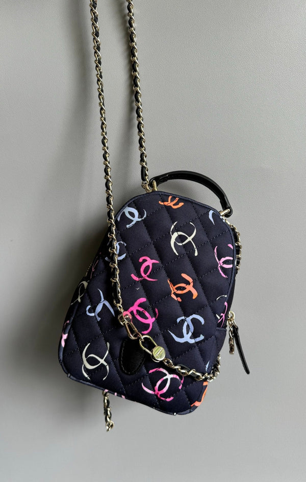 ZAINO CC 18CM NERO E MOLTI ALTRI COLORI TESSUTO STAMPATO FERRAMENTA ORO