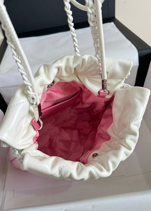 CC HOBO MINI 20CM ROSA BIANCO PELLE DI AGNELLO