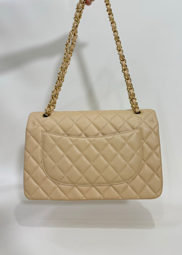 flap bag medium 25 beige caviar gold hardware