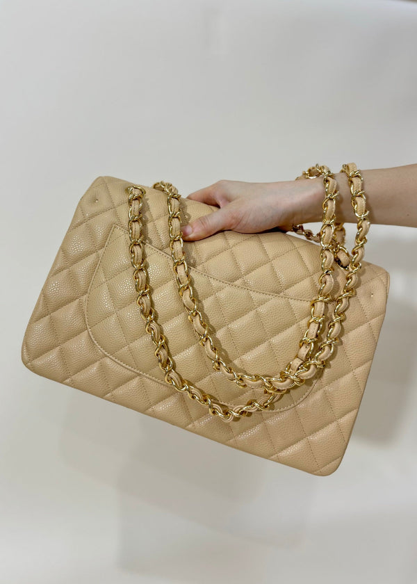 flap bag medium 25 beige caviar gold hardware