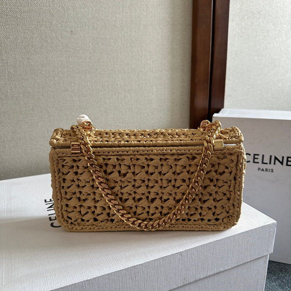 TRIOMPHE 20 IN BEIGE RAFFIA GOLD HARDWARE