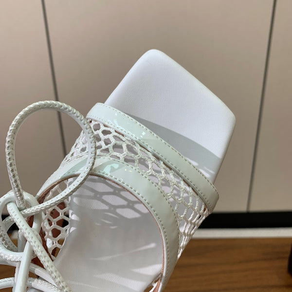 ALAIA BANQUET WEDGE SANDALS IN WHITE LAMBSKIN WITH RED HEART