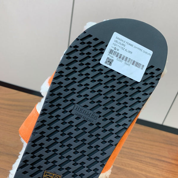 HM Chypre Sandal In Orange Mix White Fleece And Suede 984196