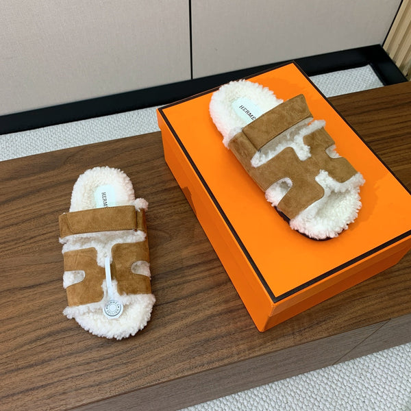 HM Chypre Sandal In Brown Mix White Fleece And Suede 984200